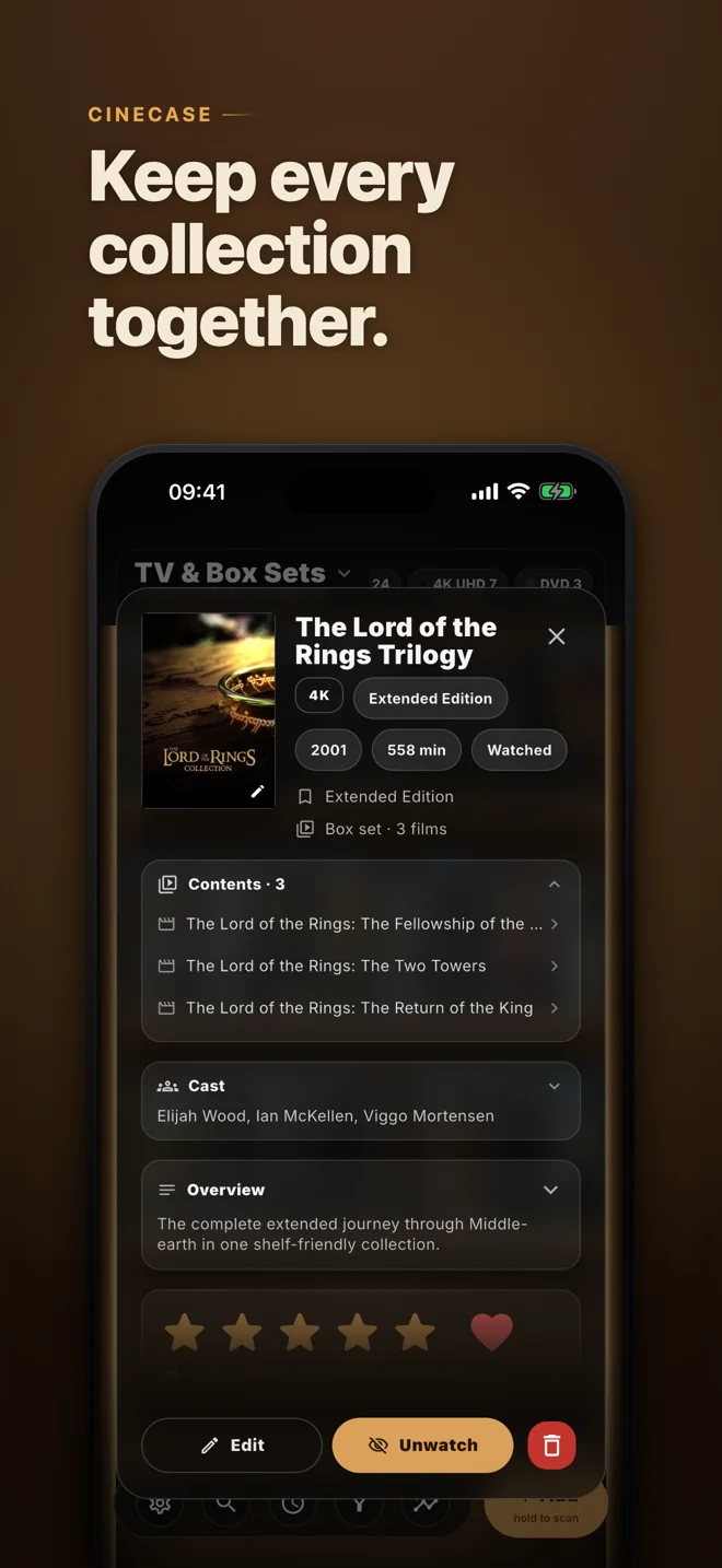 The Lord of the Rings Trilogy Collection open, showing its three films